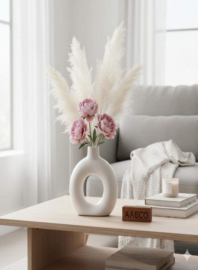 AABCO Modern Ceramic Ring Vase Pink Floral Stems, White, Decorative Flower Holder for Home (4 INCH) - Image 5